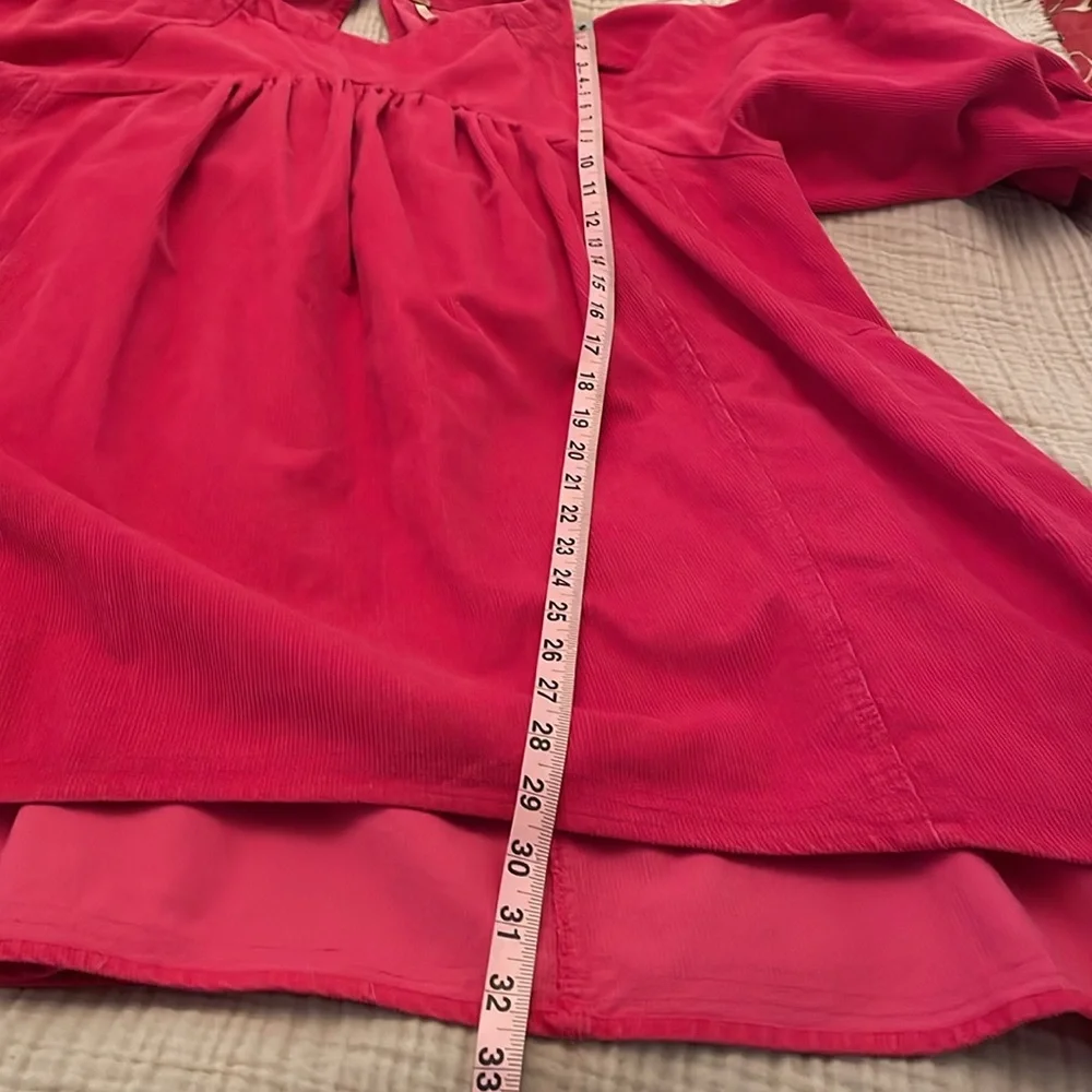Like new Free People baby cord dress/tunic. Large. Pockets. Bright pink. Lovely! - Picture 4 of 7